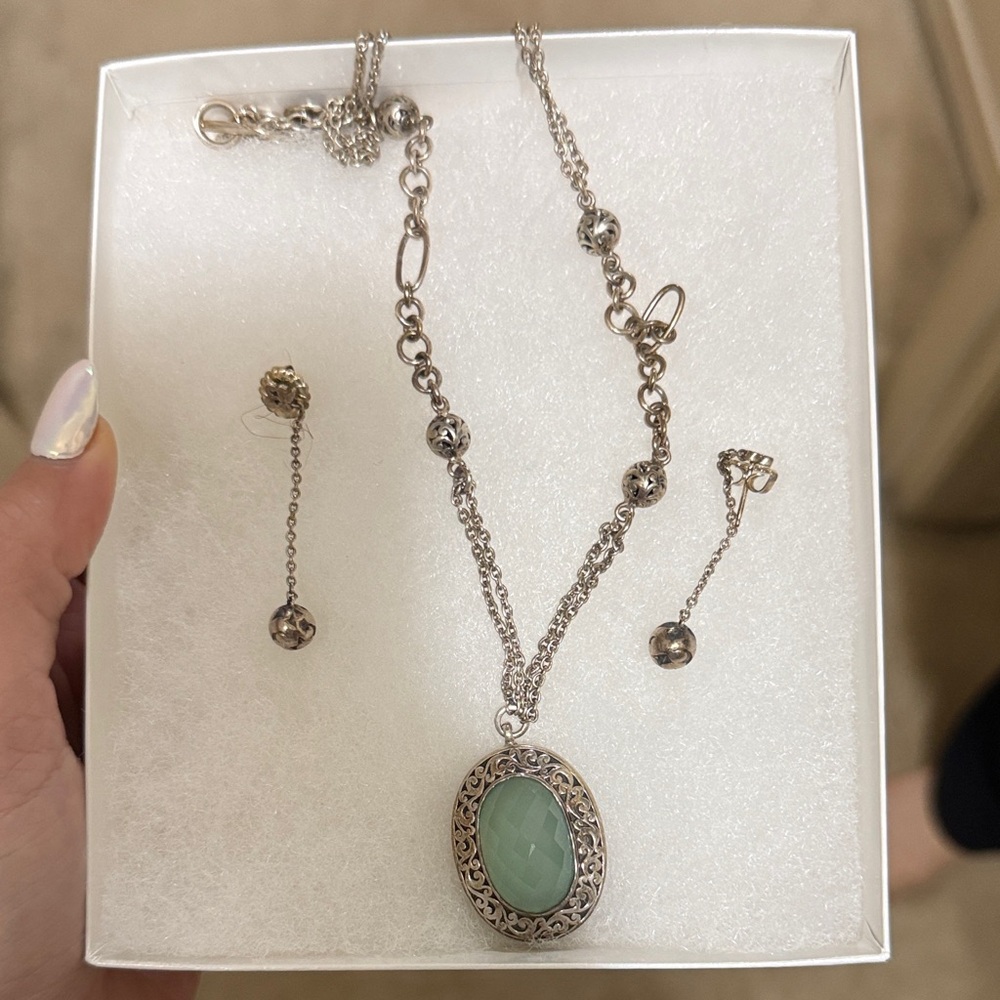 Nordstrom Silver Necklace with Green Pendant